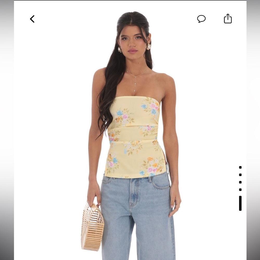 Floral Strapless Double Slit Top in Yellow - Lucy in the Sky